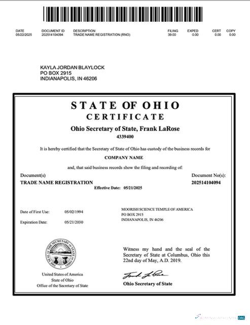 Download USA Ohio trade name registration Word and PDF template Photoshop template